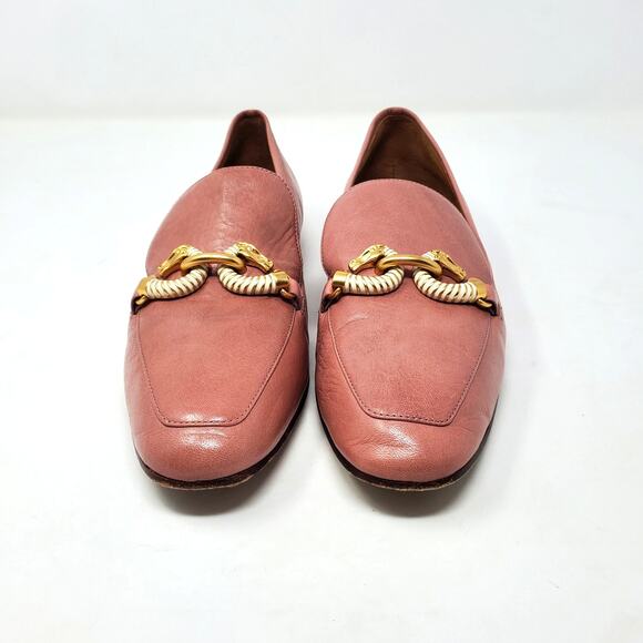 Tory Burch Jessa Loafers Slip On Square Toe Leather Rosy Pink Gold Size 8.5M - Picture 5 of 11